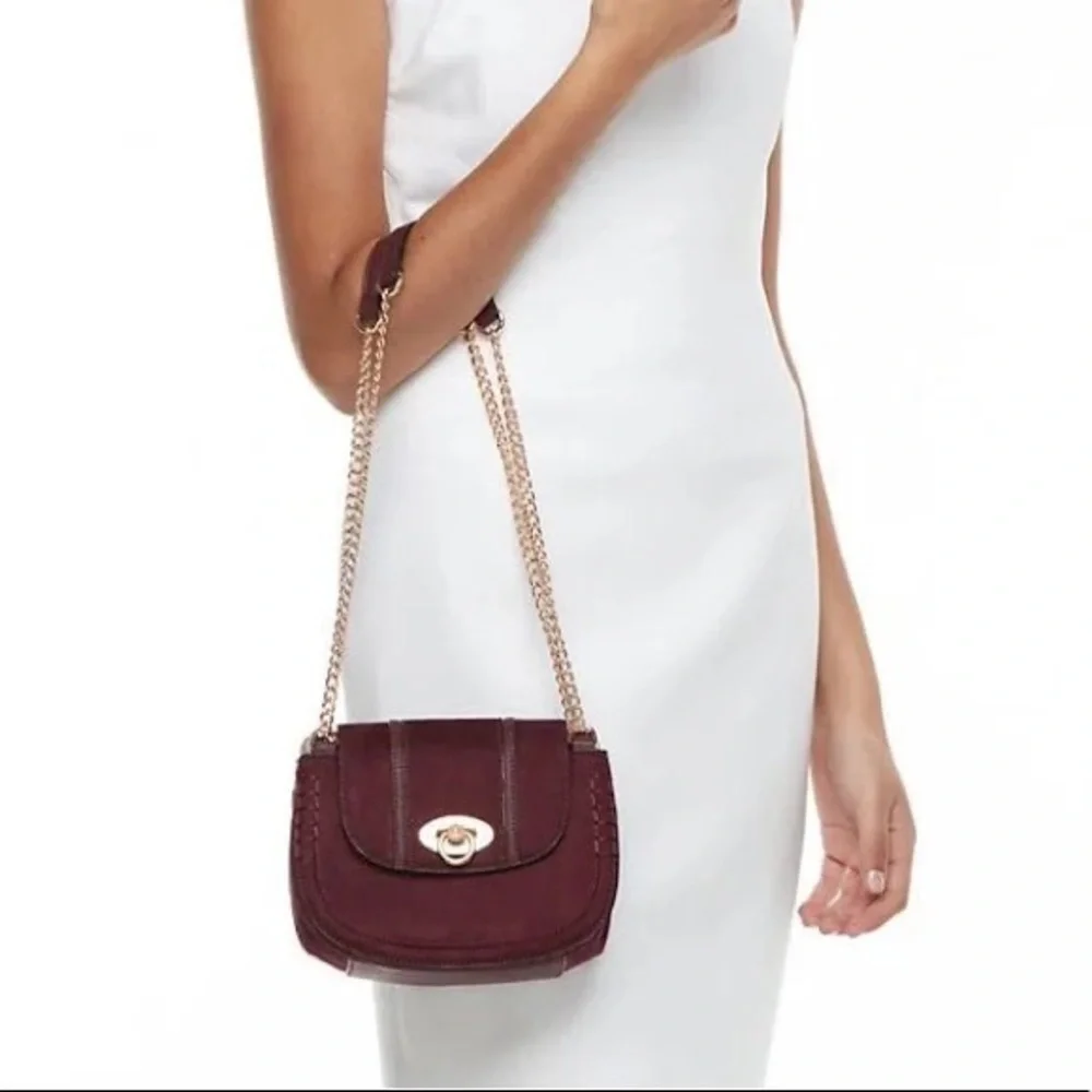 LC‎ LAUREN CONRAD Macaron Saddle Tan Crossbody Bag | Stitched Faux Leather - Picture 6 of 11
